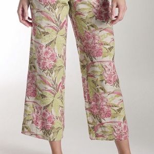 J. JILL 100% LINEN TROPICAL FLORAL PRINT PANTS SIZE MEDIUM PETITE VACATION